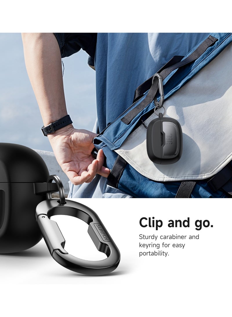 Case for JBL Wave Beam 2 / JBL Wave Beam / JBL Wave 200TWS Earbuds, Shockproof Magnetic Headphone Cover, Rugged Bumper Case with Carabiner & Cleaning Kit & Removal Tool, Black - Image 5