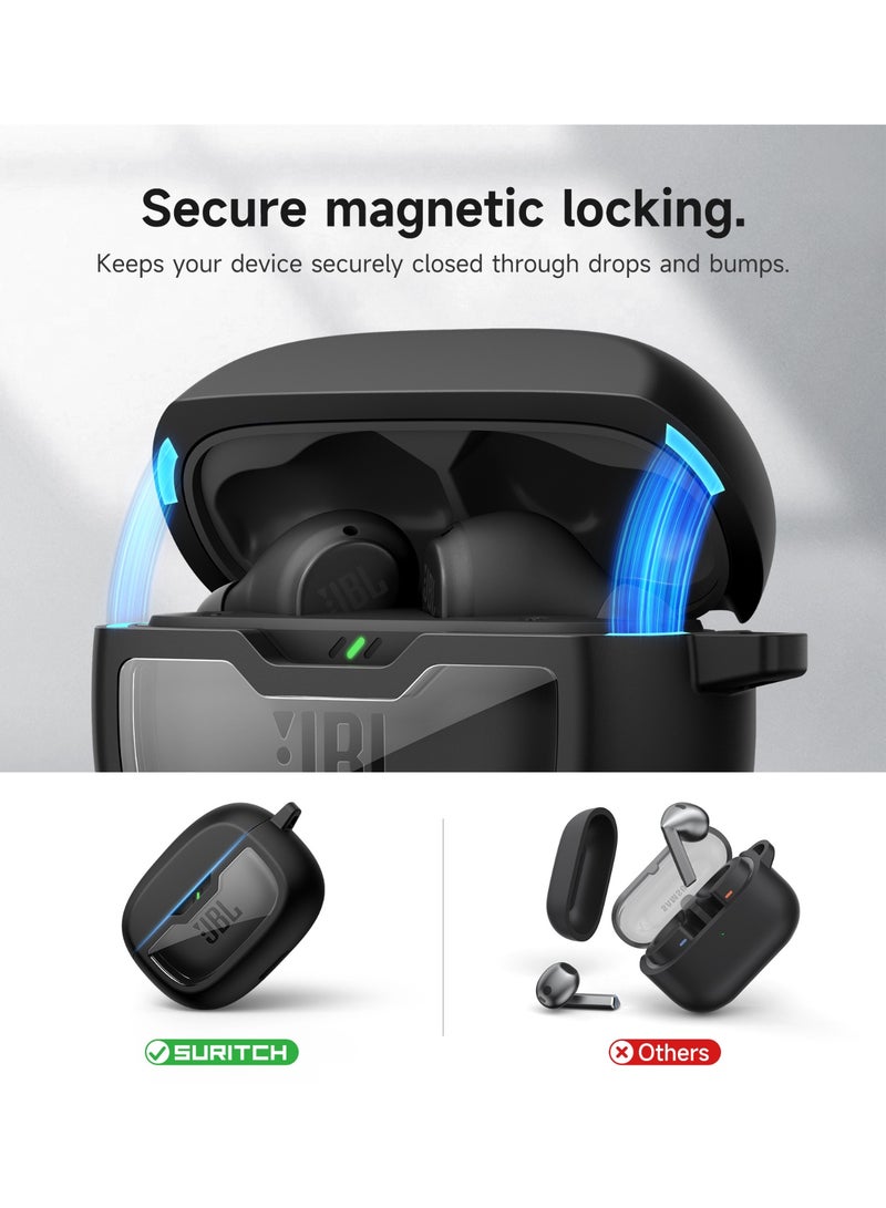 Case for JBL Wave Beam 2 / JBL Wave Beam / JBL Wave 200TWS Earbuds, Shockproof Magnetic Headphone Cover, Rugged Bumper Case with Carabiner & Cleaning Kit & Removal Tool, Black - Image 3