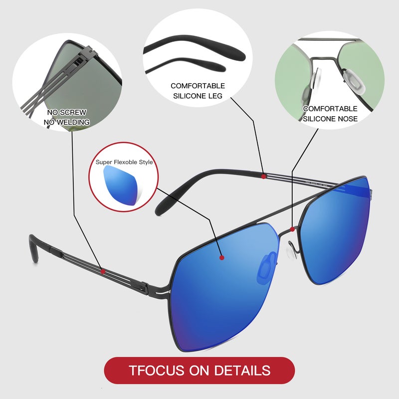 بوكيلار نظارات شمسية رجالية منتفخة من PUKCLAR، نظارات طيار، إطار من الفولاذ المقاوم للصدأ خفيف الوزن، نظارات شمسية رجعية مع حماية من الأشعة فوق البنفسجية UV400، مناسبة للقيادة، الصيد، والتخييم - Image 4