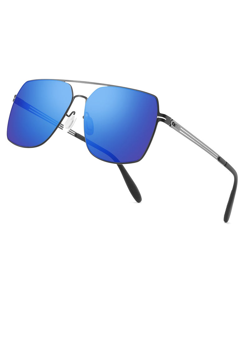 بوكيلار نظارات شمسية رجالية منتفخة من PUKCLAR، نظارات طيار، إطار من الفولاذ المقاوم للصدأ خفيف الوزن، نظارات شمسية رجعية مع حماية من الأشعة فوق البنفسجية UV400، مناسبة للقيادة، الصيد، والتخييم - Image 1