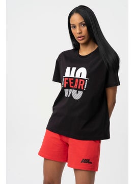 No Fear Black Printed Crew Neck Short Sleeve Women's T-shirt W50063  - Image 1