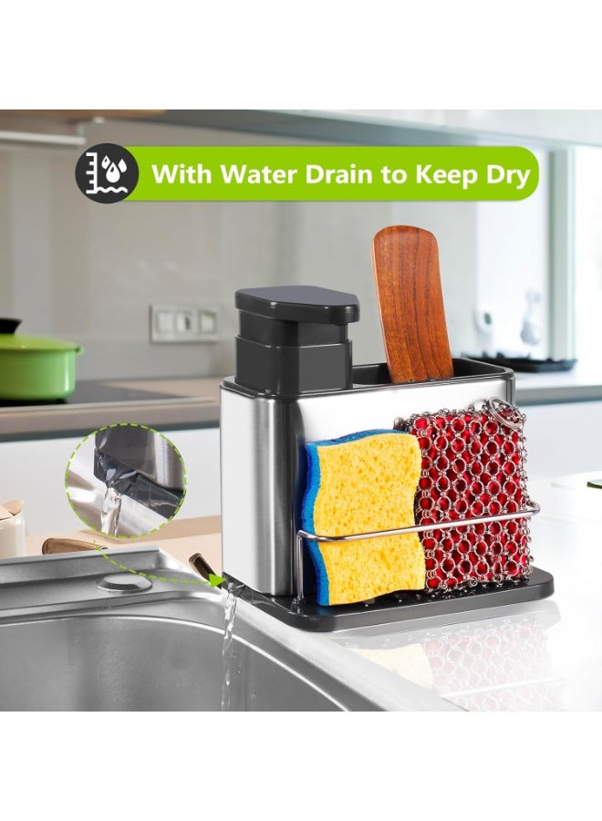 3-in-1 Kitchen Sink Soap Dispenser with Sponge and Brush Holder – Stainless Steel Sink Organizer, Liquid Soap Dispenser for Dishes and Hands, Integrated Sponge and Brush Storage, Space-Saving Modern Design, Rust-Resistant and Easy to Clean – Multicolor - Image 3