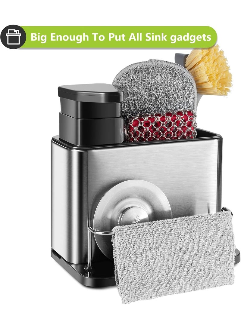 3-in-1 Kitchen Sink Soap Dispenser with Sponge and Brush Holder – Stainless Steel Sink Organizer, Liquid Soap Dispenser for Dishes and Hands, Integrated Sponge and Brush Storage, Space-Saving Modern Design, Rust-Resistant and Easy to Clean – Multicolor - Image 5
