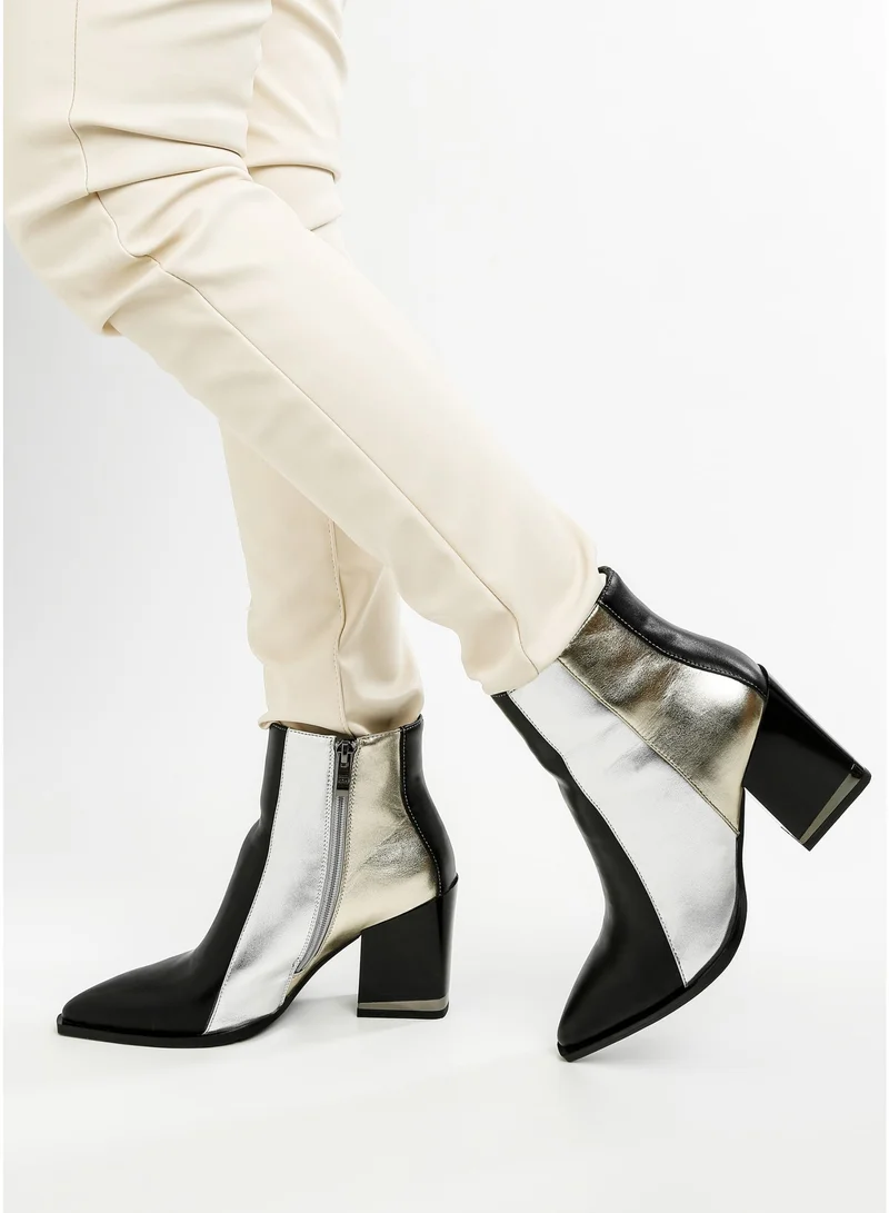 London Rag Three Tone Block Heel Boots in Black