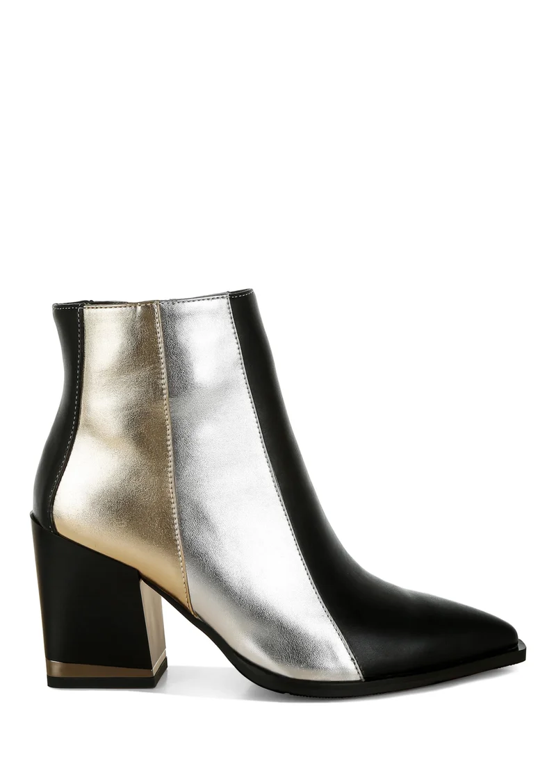 London Rag Three Tone Block Heel Boots in Black