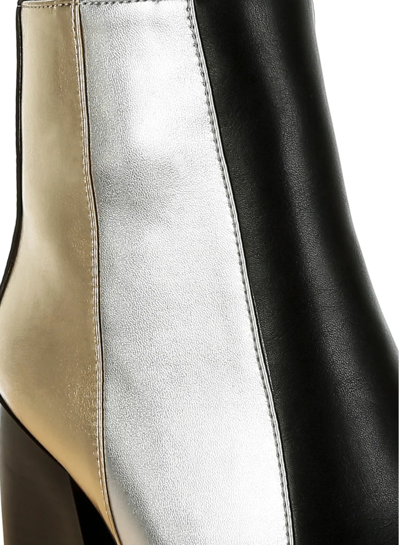London Rag Three Tone Block Heel Boots in Black