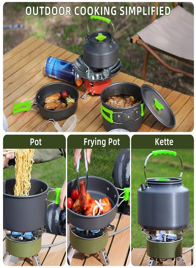 aiGear Camping Cookware 3 PCS Camping Cooking Set with Storage Bag Pot Pan and Teapot Set Camping Accessories for Outdoor Camping Trekking Hiking Picnic Color Green(CC01GN05) - Image 2