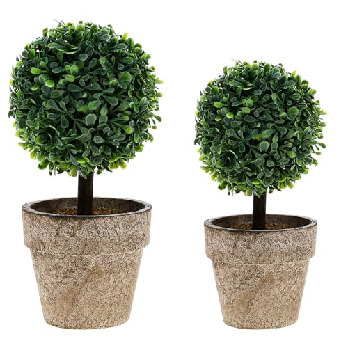Woration Artificial Green Grass Ball Potted Fake Shrubs Big & Small Ball Plant Decoration Faux Small Boxwood Topiary Home Office Desk Table Room, 2 Pack - Image 1