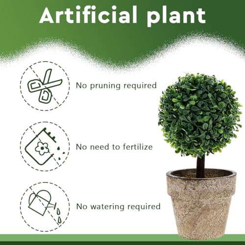 Woration Artificial Green Grass Ball Potted Fake Shrubs Big & Small Ball Plant Decoration Faux Small Boxwood Topiary Home Office Desk Table Room, 2 Pack - Image 5
