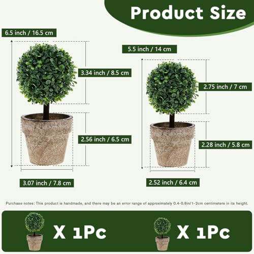 Woration Artificial Green Grass Ball Potted Fake Shrubs Big & Small Ball Plant Decoration Faux Small Boxwood Topiary Home Office Desk Table Room, 2 Pack - Image 2