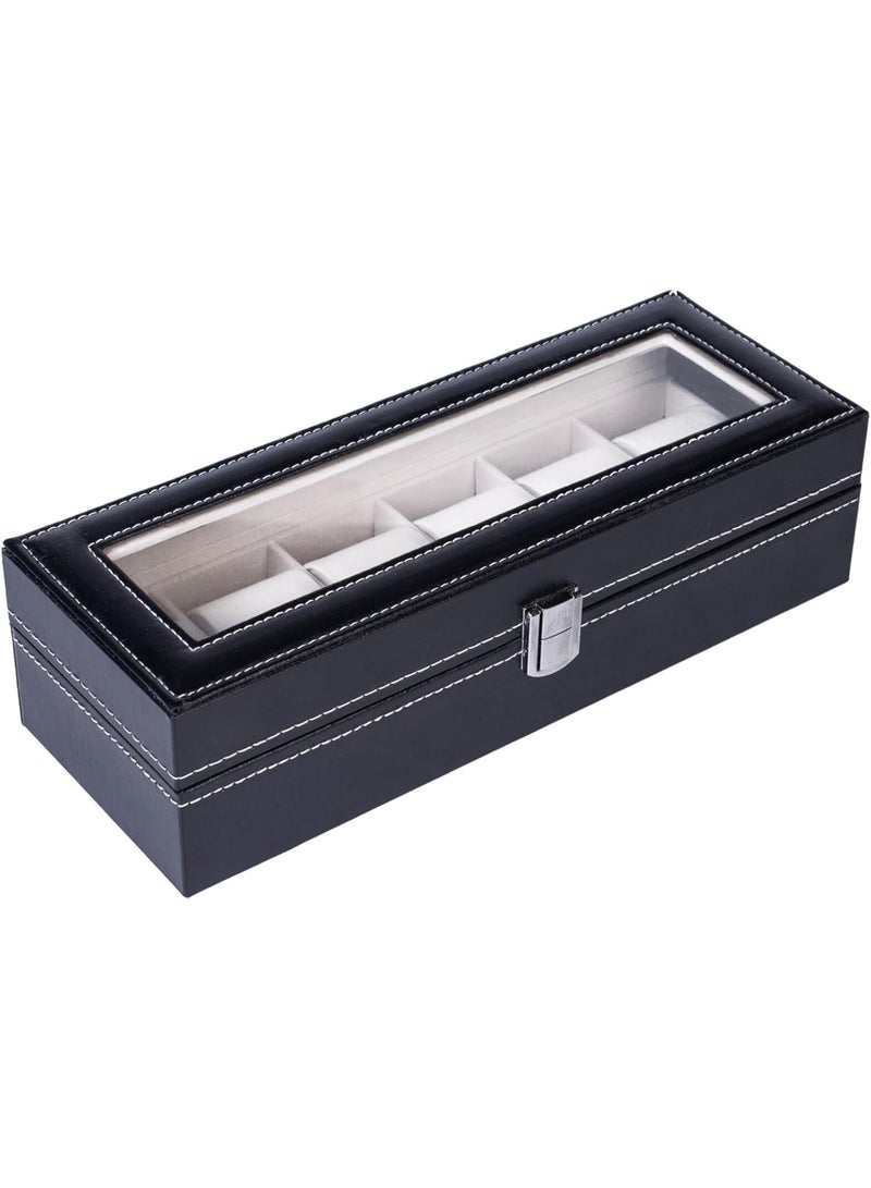 تراسل صندوق ساعات من الجلد الصناعي، حامل ساعات، منظم ساعات بغطاء زجاجي، علبة ساعات مع وسادة ساعات قابلة للإزالة، بطانة مخملية، قفل معدني، عرض ساعات - Image 5