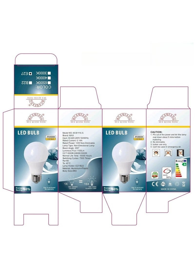 Generic - 9W 12W 18W LED Light Bulb,Pack of 10,Non-Dimmable,E27 Base,6500K Daylight,Cool White - Image 1