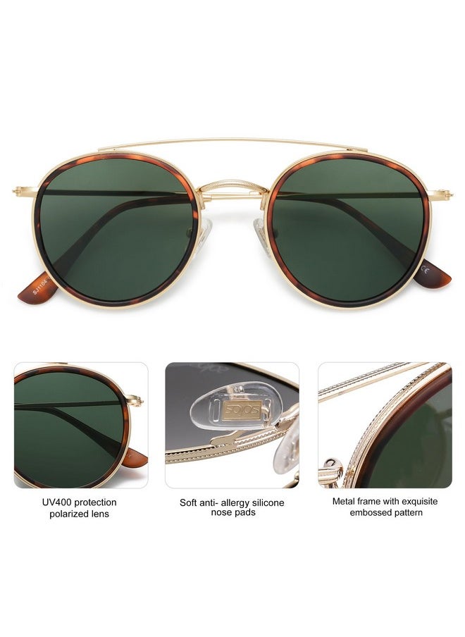 Sojos Retro Round Double Bridge Polarized Sunglasses For Women Men Vintage Circle Uv400 Sunnies Sj1104 Brown Tortoise Green  - Image 2