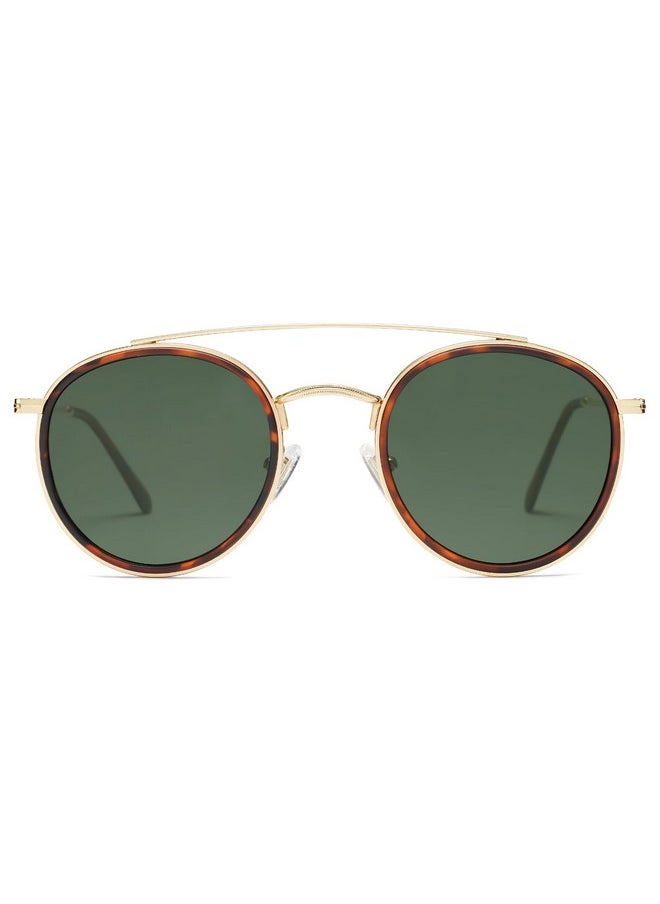 Sojos Retro Round Double Bridge Polarized Sunglasses For Women Men Vintage Circle Uv400 Sunnies Sj1104 Brown Tortoise Green  - Image 1