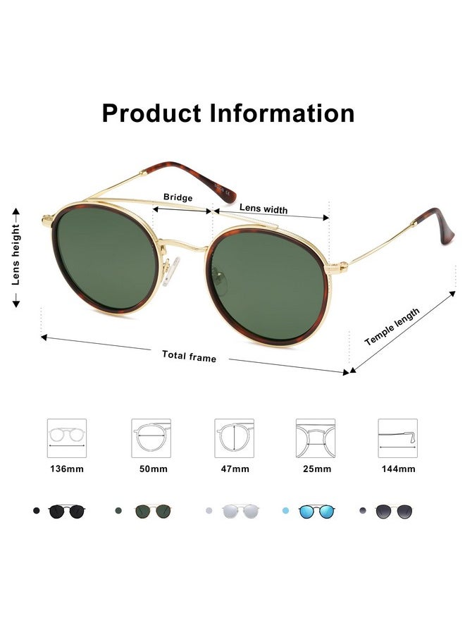 Sojos Retro Round Double Bridge Polarized Sunglasses For Women Men Vintage Circle Uv400 Sunnies Sj1104 Brown Tortoise Green  - Image 3