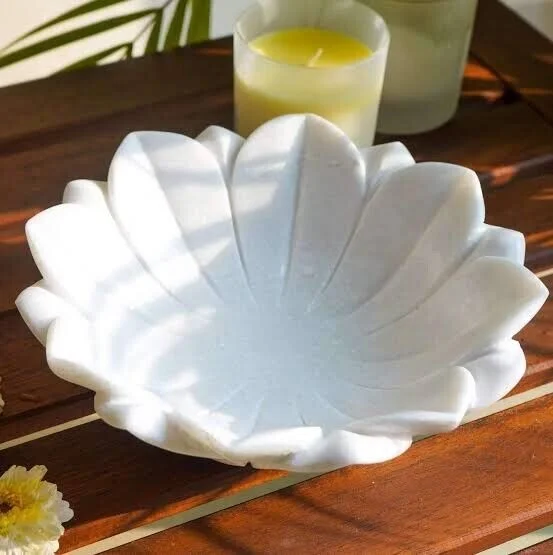 QUESERA Handcrafted Marble Lotus Bowl- 9 inches