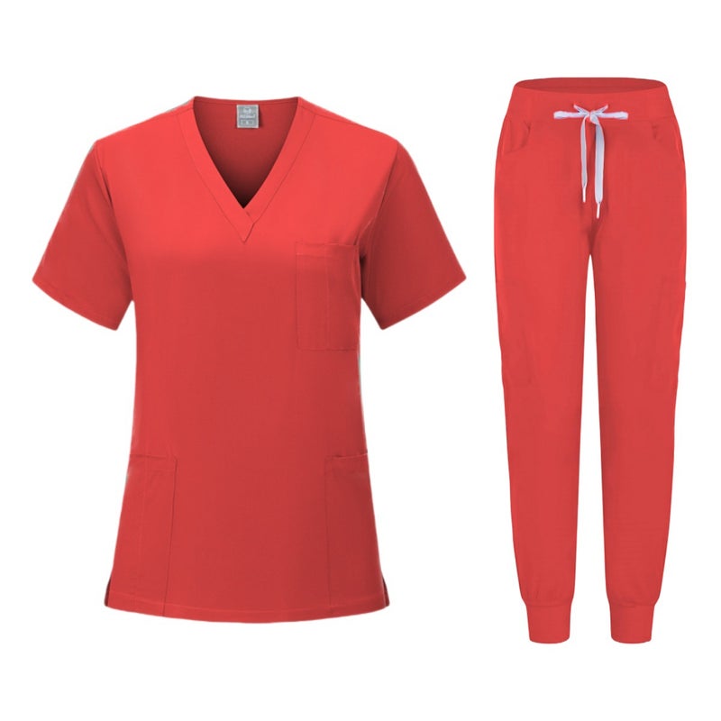 Quick-Dry Stretch Scrub Set Womens Short Sleeve Workwear 82005 orange red 