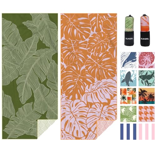 Eunzel 2 Pack Microfiber Beach Towel, Quick Dry Travel Towel Large Sand Free Towel for Beach, Camping, Swim Pool, Gym, Sports& Yoga 71"x32", Palm - Image 1