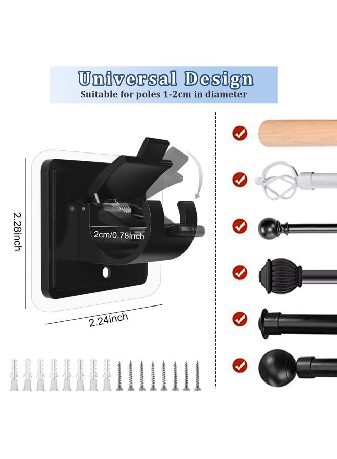 Codoule 14PCS No Drill Curtain Rod Brackets No Drilling Self Adhesive Curtain Rod Holder Hooks Nail Free Adjustable Curtain Rod Hooks Curtain Hangers for Bathroom Kitchen Home Bathroom and Hotel (14PCS Black) - Image 2