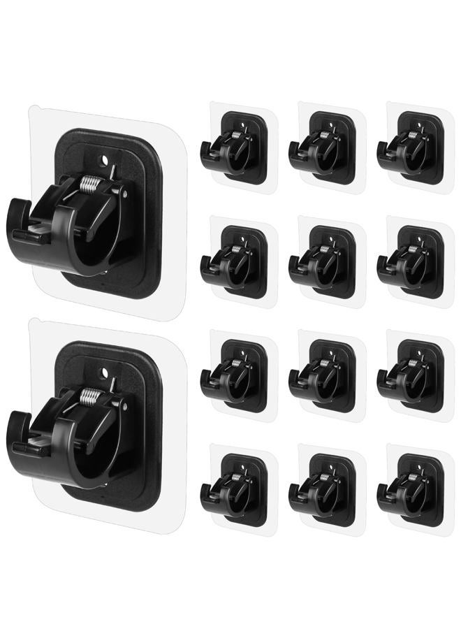 Codoule 14PCS No Drill Curtain Rod Brackets No Drilling Self Adhesive Curtain Rod Holder Hooks Nail Free Adjustable Curtain Rod Hooks Curtain Hangers for Bathroom Kitchen Home Bathroom and Hotel (14PCS Black) - Image 1