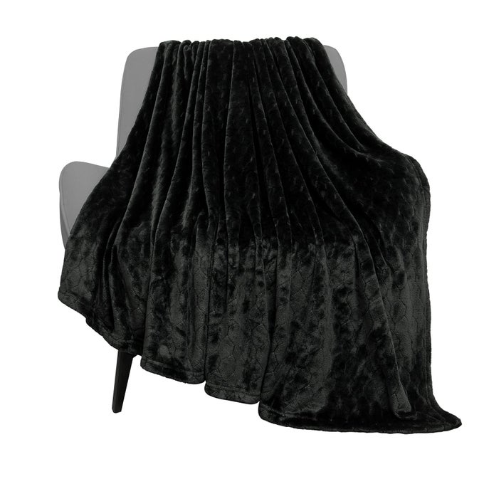 FLEECE BLANKET FUZZY PLUSH THROW BLANKET 50 X 60 SUPER SOFT FLUFFY BED BLANKET GEOMETRIC PATTERN COMFY MICROFIBER FLANNEL BLANKETS FOR COUCH BED SOFA BLACK