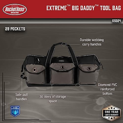 Bucket Boss Extreme Big Daddy Tool Bag in Grey 65024 BlackBlack and gray - Image 3