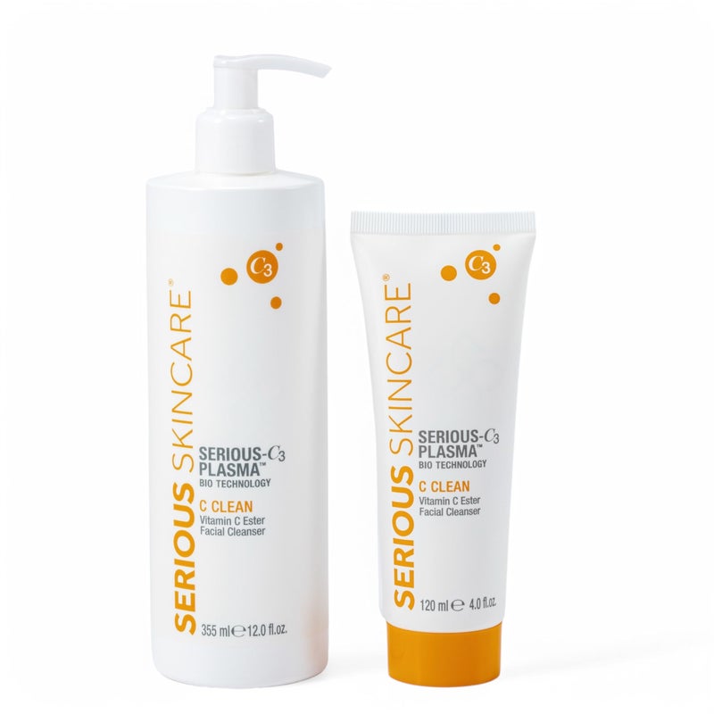 Serious Skincare Hydrating C Clean Facial Cleanser, Gentle Face Wash with Vitamin C and E, Hydrolyzed Collagen, Botanical Extracts, 12 oz.(1) and 4 oz.(1) - Image 1