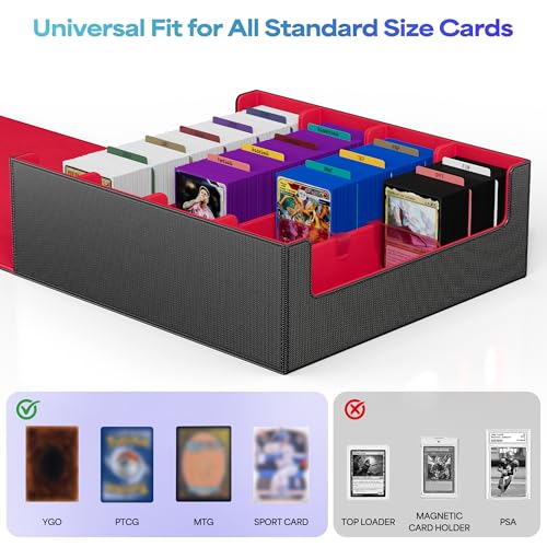 UAONO Trading Card Storage Box Holds 2400 Sleeved Cards with 24 Dividers 4 Stoppers Magnetic Closure PU Leather Card Case for MTG PTCG YGO Sports Cards BlackRed - Image 5