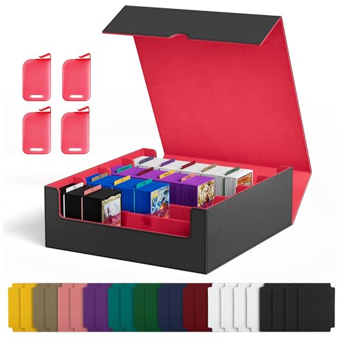 UAONO Trading Card Storage Box Holds 2400 Sleeved Cards with 24 Dividers 4 Stoppers Magnetic Closure PU Leather Card Case for MTG PTCG YGO Sports Cards BlackRed - Image 1