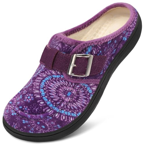 JOINFREE Womens Wide Slippers Cozy Adjustable House Mules Warm Memory Foam Indoor Outdoor Slip On Bedroom Shoes Edema Swollen Elderly Diabetic Slippers BoPurple Size 8 - Image 1