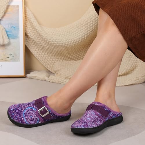 JOINFREE Womens Wide Slippers Cozy Adjustable House Mules Warm Memory Foam Indoor Outdoor Slip On Bedroom Shoes Edema Swollen Elderly Diabetic Slippers BoPurple Size 8 - Image 2