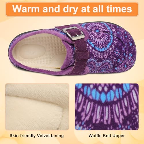 JOINFREE Womens Wide Slippers Cozy Adjustable House Mules Warm Memory Foam Indoor Outdoor Slip On Bedroom Shoes Edema Swollen Elderly Diabetic Slippers BoPurple Size 8 - Image 3