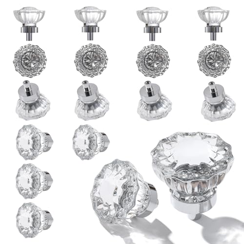 CEYMIO Glass Cabinet Knobs 16 Pack Crystal Vintage Knob for Kitchen Closet Dresser Cupboard Wardrobe Clear Cabinets Hardwares Unique Decor Accessories with Screws Washers Polished Chrome - Image 1