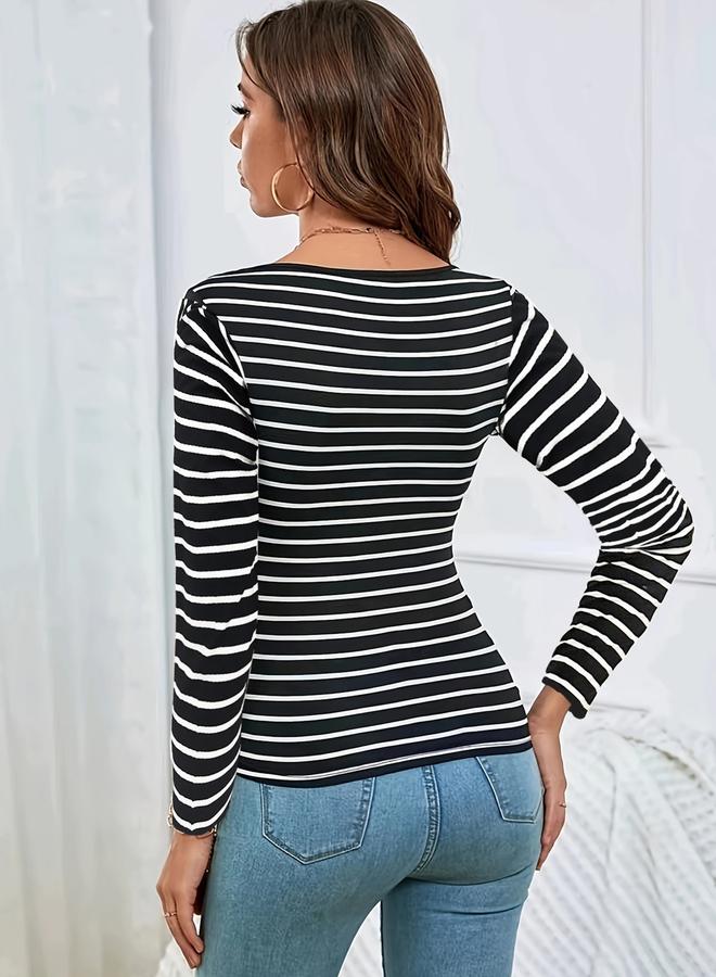 تايك تو بلوزة مخططة بأكمام طويلة - Image 2