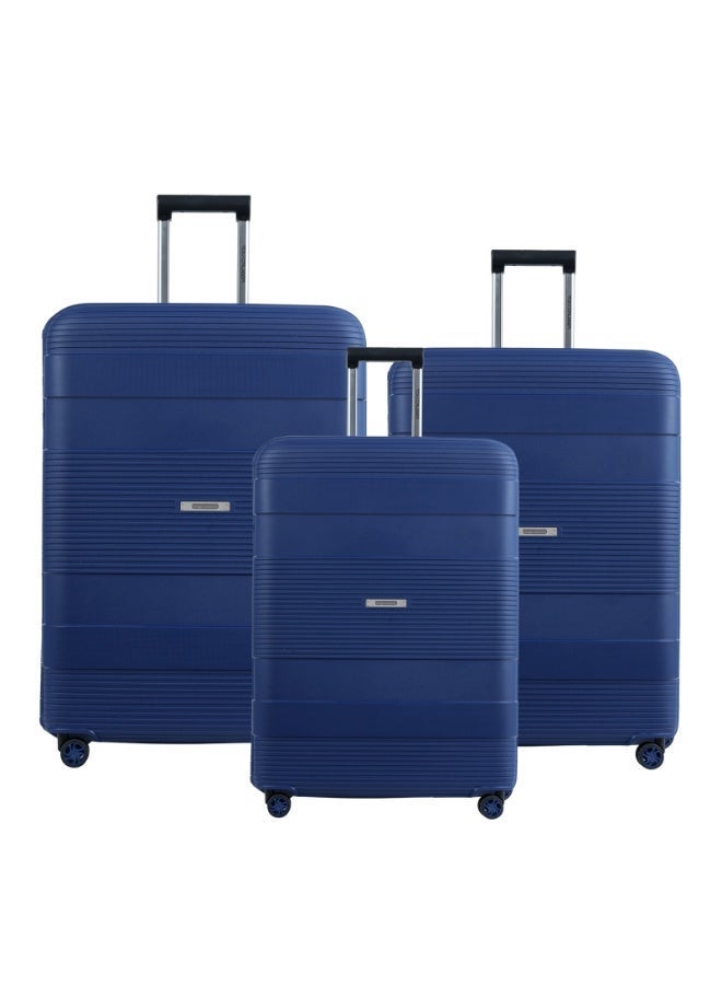 Tom Cruiser Intellicase Polypropylene Hard Luggage Suitcase Set, Tri-Extra 3-Point Lock, TSA, 3 Pcs, Blue, 2-Year Warranty - Image 1