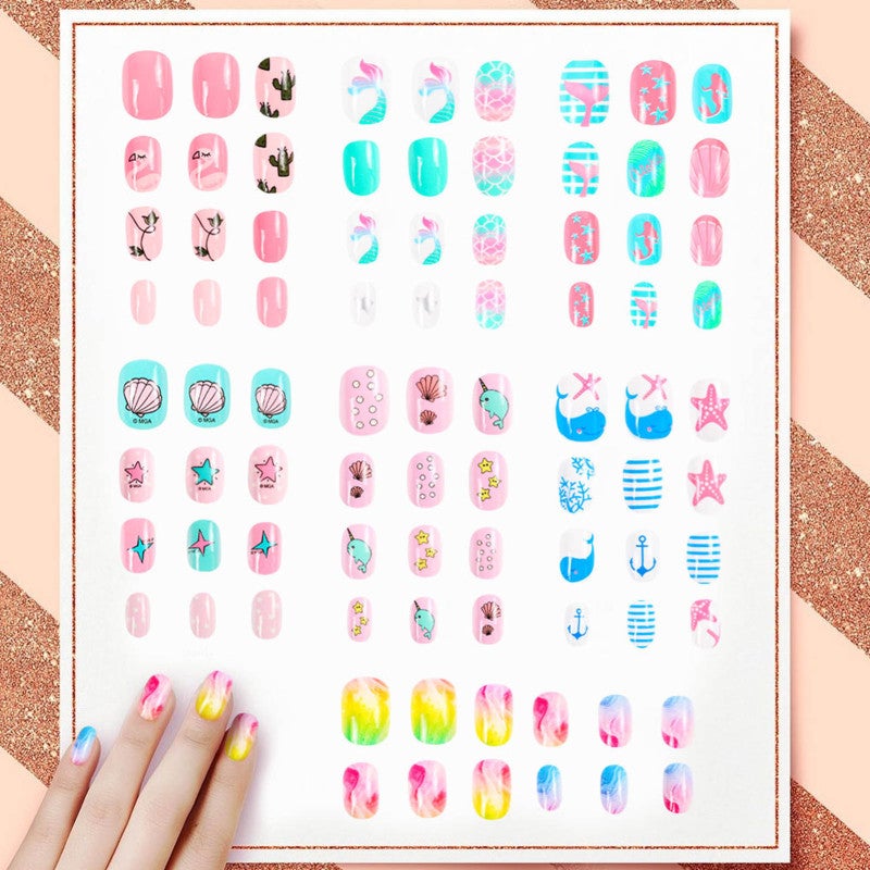 DOUBORQ Press On Nail Tips 84Pcs Multiple Styles - Easy Apply Children Design - Safer Than Nail Glue for Home DIY Use - Image 3