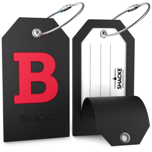 Shacke Initial Luggage Tag with Full Privacy Cover and Stainless Steel Loop - Black (Letter B) - Image 2
