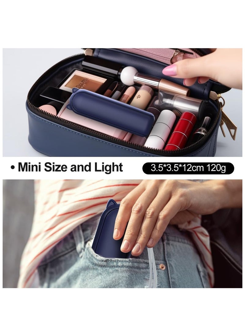 Portable Mini Fan, USB Rechargeable 1200mAh Battery And 3 Adjustable Speed, Foldable Handheld Personal Eyelash Fan for Girls Women, For Travelling, Outdoor - Blue  - Image 3