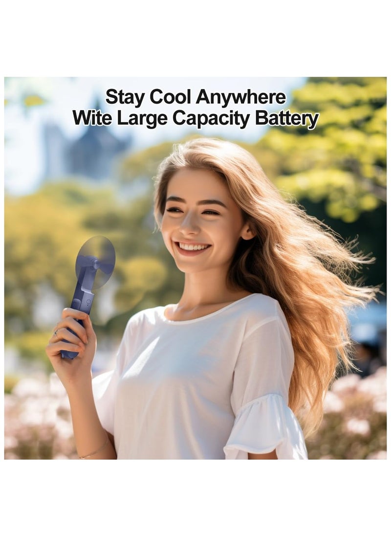 Portable Mini Fan, USB Rechargeable 1200mAh Battery And 3 Adjustable Speed, Foldable Handheld Personal Eyelash Fan for Girls Women, For Travelling, Outdoor - Blue  - Image 4