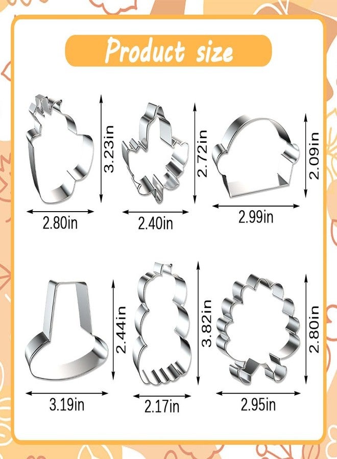 Threetols Fall Thanksgiving Cookie Cutter Set, 6pcs Stainless Steel Autumn Biscuit Cutters Pumpkin Maple Leaf Hat Coffee Cup Pie Turkey Shapes Metal Cookie Cutters Molds for Thanksgiving Baking Party Supplies - Image 2