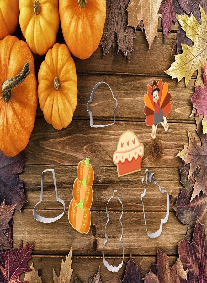 Threetols Fall Thanksgiving Cookie Cutter Set, 6pcs Stainless Steel Autumn Biscuit Cutters Pumpkin Maple Leaf Hat Coffee Cup Pie Turkey Shapes Metal Cookie Cutters Molds for Thanksgiving Baking Party Supplies - Image 5