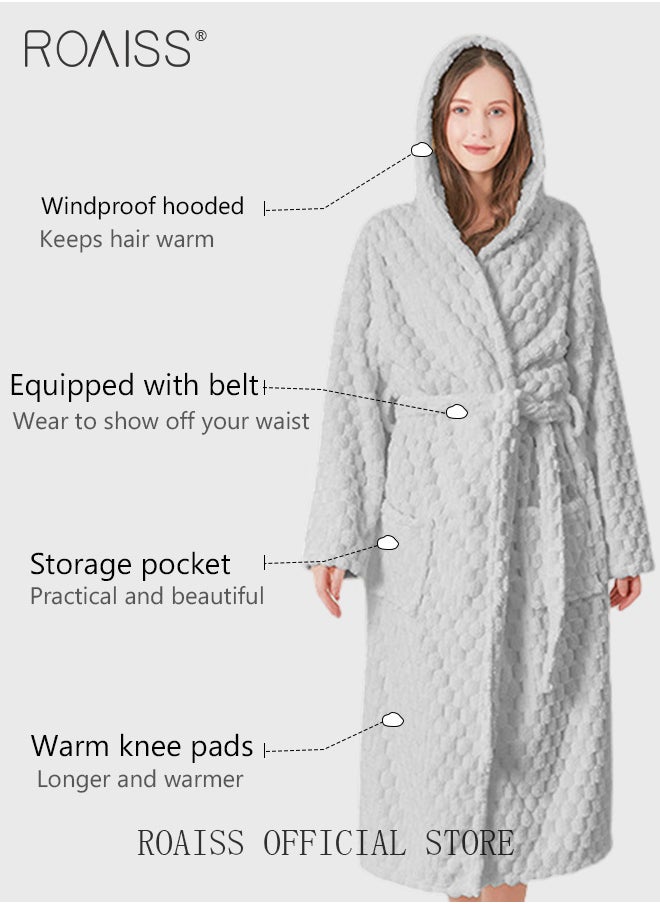 roaiss - 2 Piece Bath Set for Women and Men Thicken Absorbent Bathrobe and Bath Towel in Cloud Pattern Coral Fleece Sleepwear Autumn Winter Ladies Lightweight Soft Non Shedding Robe with Hood - Image 1