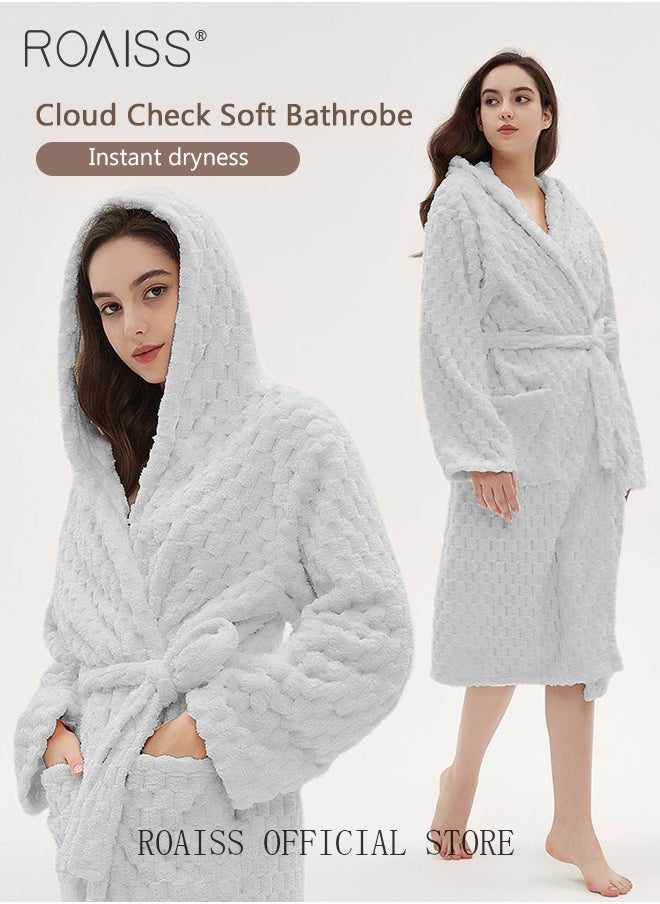 roaiss - 2 Piece Bath Set for Women and Men Thicken Absorbent Bathrobe and Bath Towel in Cloud Pattern Coral Fleece Sleepwear Autumn Winter Ladies Lightweight Soft Non Shedding Robe with Hood - Image 1