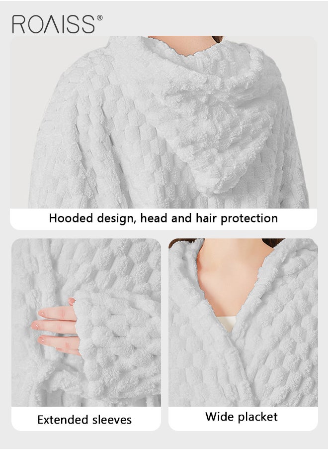 roaiss - 2 Piece Bath Set for Women and Men Thicken Absorbent Bathrobe and Bath Towel in Cloud Pattern Coral Fleece Sleepwear Autumn Winter Ladies Lightweight Soft Non Shedding Robe with Hood - Image 1