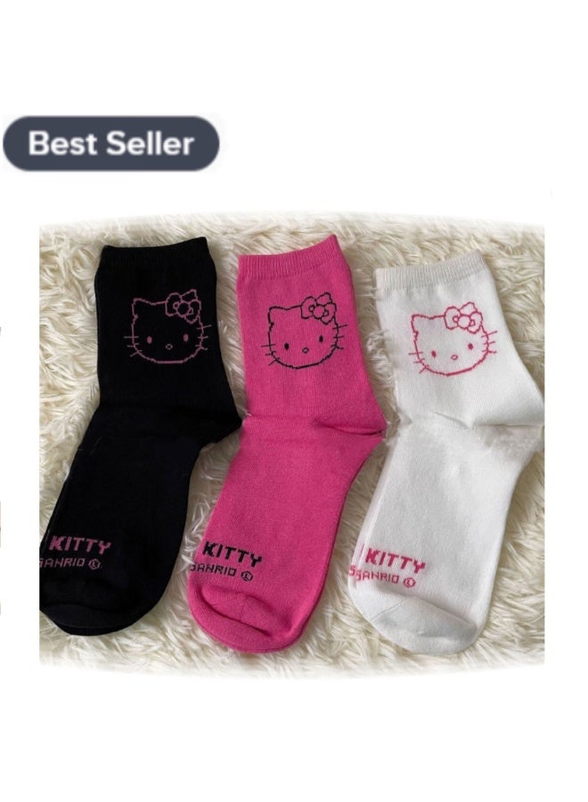 هالو كيتي طقم جوارب نسائية، 3 أزواج، مقاس واحد يناسب الجميع - Image 1