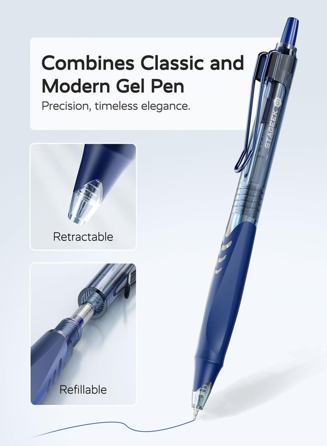 STAGEEK GX1 12 Pack Blue Gel Pens, Quick Dry Blue Ink Pen, 0.5mm Fine Point Retractable Smooth Writing Pens for Journaling, Writing, Business Gel Pen for Office School & Home Supplies(Blue) - Image 2