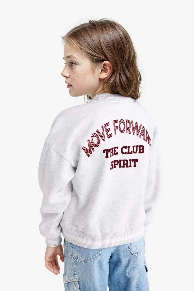 ديفاكتو Girl College Collar Back Printed Bomber Jacket