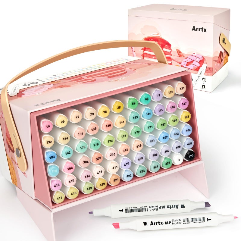 Arrtx Alcohol Markers ALP 66 Pastel Colors,Chisel and Fine Tip Professional Art Markers for Adult Artists Coloring Drawing Sketching Illustration - Image 1