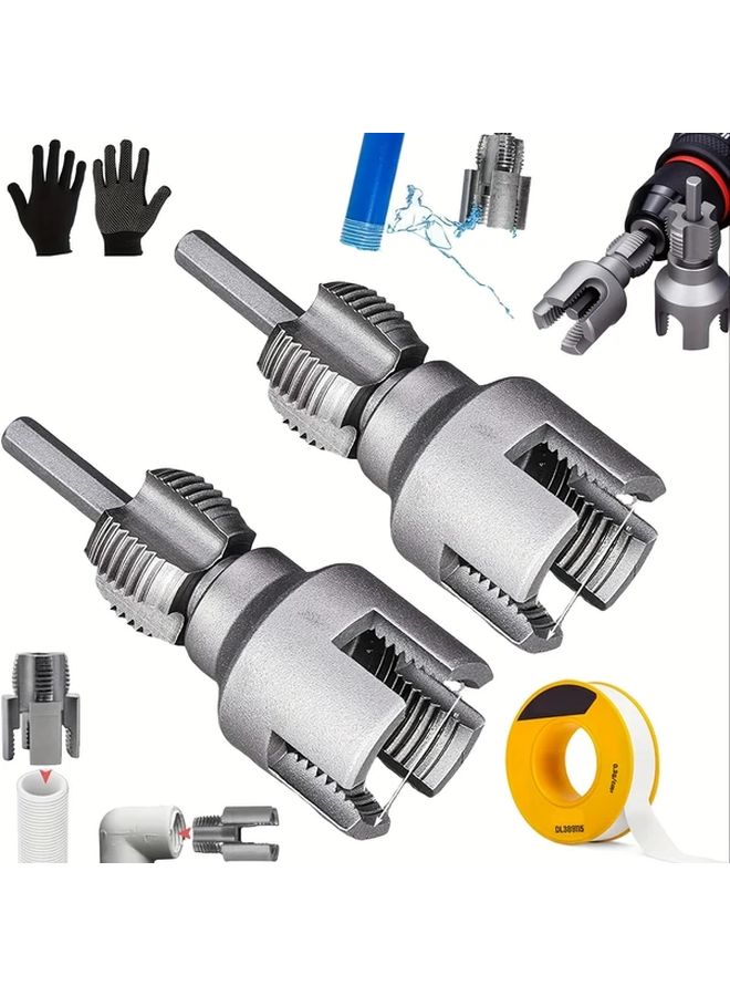 2Pcs PVC Plastic Pipe Threading Kit With Gloves And Sealing Tape - Image 2