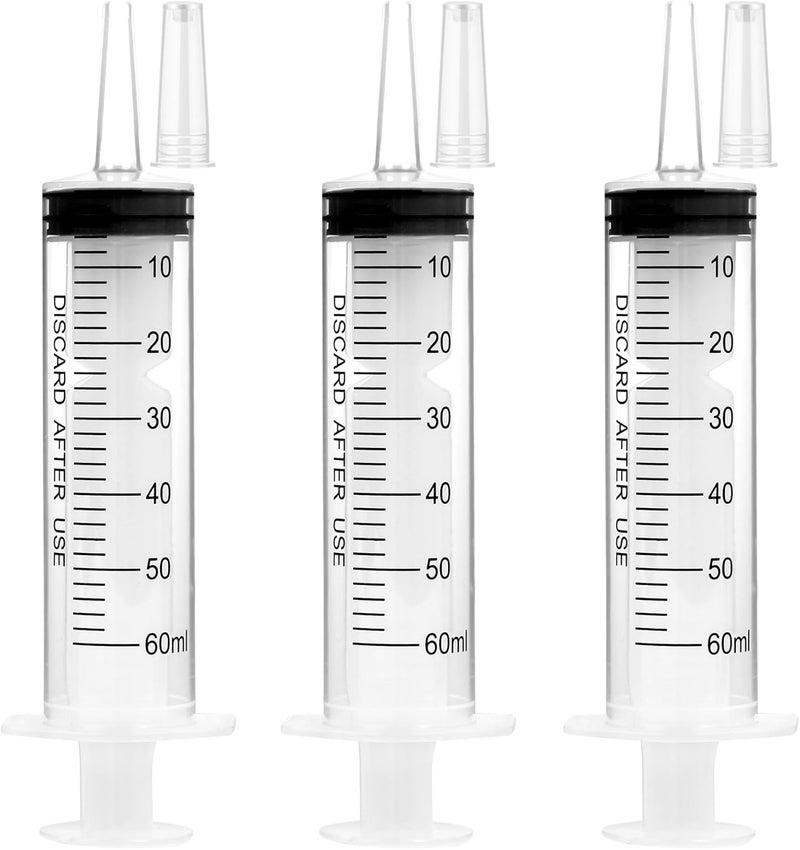A AKRAF 3 Pack 60ml Syringes with Cap, Sterile Syringe Individually Packaged for Labs, Liquid Measuring, Feeding Pets,Oil or Glue Applicator - Image 1